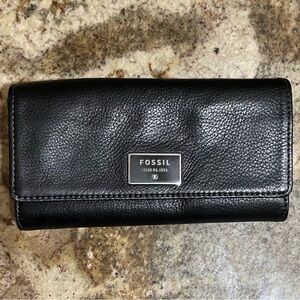 Fossil Dawson Flap Leather Wallet in Black